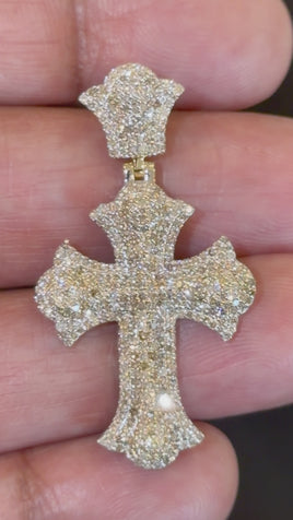 10K YELLOW GOLD 1.50 CARAT NATURAL DIAMONDS 1.75 INCHES CROSS PENDANT CHARM