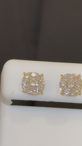 .91 CARAT STERLING SILVER GOLD PLATED 8 MM CERTIFIED LAB GROWN DIAMONDS STUDS EARRINGS