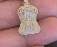 
              10K YELLOW GOLD .75 CARAT 1 INCH NATURAL DIAMOND JESUS HEAD PENDANT CHARM
            