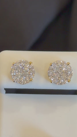 1.03 CARAT CERTIFED LAB GROWN DIAMONDS STERLING SILVER GOLD PLATED 9 MM STUDS EARRINGS