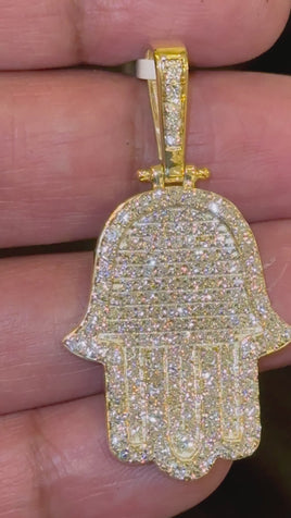 3.04 CARAT CERTIFIED LAB GROWN DIAMONDS STERLING SILVER GOLD PLATED 2 INCHES HAMSA PENDANT