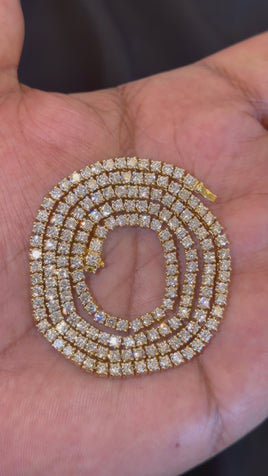 10 CARAT LAB GROWN DIAMONDS STERLING SILVER GOLD PLATED 18 INCHES 19.74 GRAMS 2.5 MM TENNIS CHAIN NECKLACE