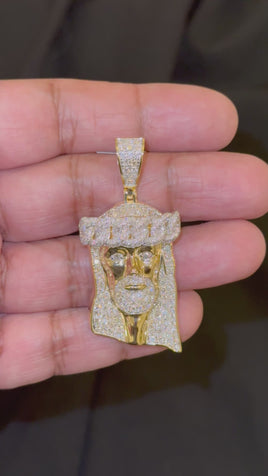 3.75 CARAT CERTIFIED LAB GROWN DIAMONDS STERLING SILVER GOLD PLATED 2.25 INCHES JESUS CROSS PENDANT