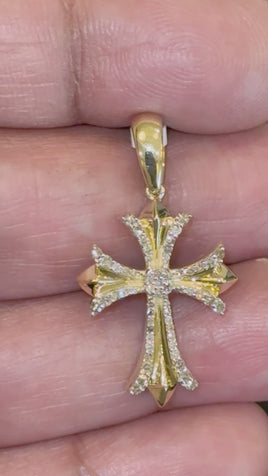 10K YELLOW GOLD .50 CARAT NATURAL DIAMOND 1.25 INCHES CROSS PENDANT