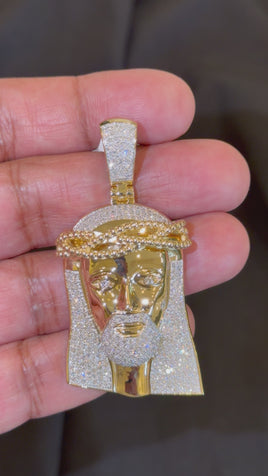 2.48 CARAT LAB GROWN DIAMONDS STERLING SILVER GOLD PLATED 2.50 INCHES JESUS CROSS PENDANT