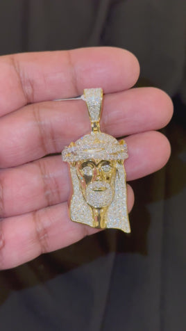 3.50 CARAT LAB GROWN DIAMONDS STERLING SILVER GOLD PLATED 2.25 INCHES JESUS CROSS PENDANT