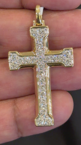 1.83 CARAT CERTIFIED LAB GROWN DIAMONDS STERLING SILVER GOLD PLATED 1.85 INCHES CROSS PENDANT