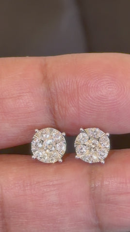 .75 CARAT CERTIFIED LAB GROWN DIAMONDS 8 MM STERLING SILVER RHODIUM PLATED STUDS EARRINGS