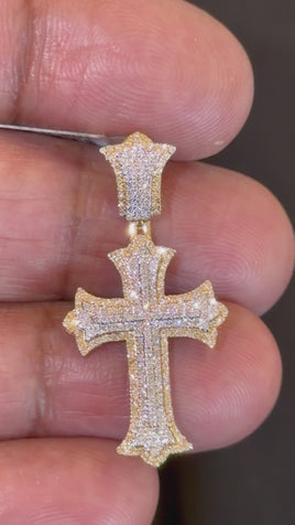 10K YELLOW GOLD .40 CARAT 1.25 INCHES NATURAL DIAMOND CROSS PENDANT CHARM