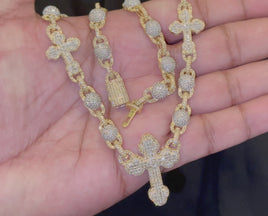 10K YELLOW GOLD 15.50 CARAT REAL DIAMOND 22 INCHES 51.15 GRAMS GOLD CROSS CHAIN NECKLACE