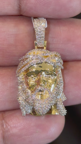 10K YELLOW GOLD 1.25 CARAT NATURAL DIAMONDS 1.40 INCHES JESUS HEAD PENDANT CHARM