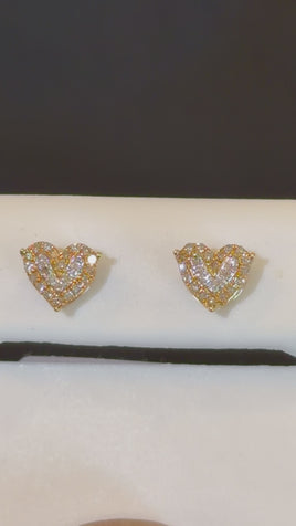 10K YELLOW WHITE GOLD .20 CARAT NATURAL DIAMONDS 7 MM HEART EARRING STUDS