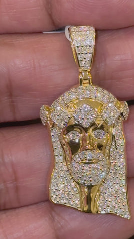 2.25 CARAT LAB GROWN DIAMONDS STERLING SILVER GOLD PLATED 1.75 INCHES JESUS CROSS PENDANT