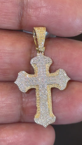 10K YELLOW GOLD .40 CARAT 1.50 INCHES NATURAL DIAMOND CROSS PENDANT CHARM