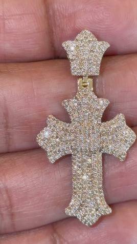 10K YELLOW GOLD 1.25 CARAT NATURAL DIAMONDS 1.75 INCHES CROSS PENDANT CHARM