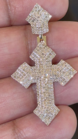 10K YELLOW GOLD 1.25 CARAT NATURAL DIAMONDS 1.75 INCHES CROSS PENDANT CHARM