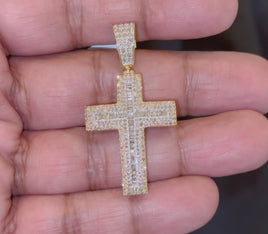 10K YELLOW GOLD 1.75 CARAT 1.75 INCHES REAL DIAMOND CROSS PENDANT CHARM