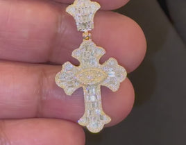 10K YELLOW GOLD 1 CARAT 1.50 INCHES NATURAL DIAMOND CROSS PENDANT CHARM