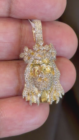 10K YELLOW GOLD 1.25 CARAT NATURAL DIAMONDS 1.40 INCHES JESUS HEAD PENDANT CHARM