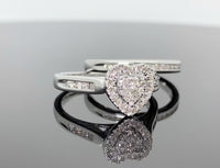 
              10K WHITE GOLD .60 CARAT WOMEN REAL DIAMOND HEART ENGAGEMENT RING WEDDING BAND RING SET
            