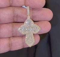 
              10K YELLOW GOLD 3.50 CARAT NATURAL DIAMONDS 2 INCHES CROSS PENDANT CHARM
            