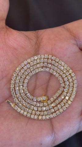 12 CARAT LAB GROWN DIAMONDS STERLING SILVER GOLD PLATED 18 INCHES 19.45 GRAMS 2.75 MM TENNIS CHAIN NECKLACE