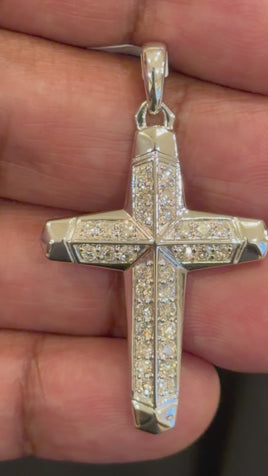 1.25 CARAT CERTIFIED LAB GROWN DIAMONDS STERLING SILVER RHODIUM PLATED 1.85 INCHES CROSS PENDANT