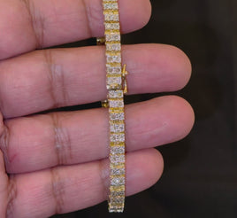 2.75 CARAT NATURAL DIAMONDS STERLING SILVER YELLOW GOLD PLATING 33.13 GRAMS 8.50 INCHES 5 MM FANOOK DIAMOND BRACELET