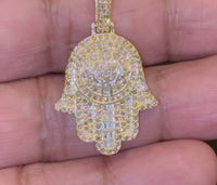 
              10K YELLOW GOLD 1.25 CARAT REAL DIAMOND 1.50 INCHES HAMSA HAND PENDANT CHARM
            