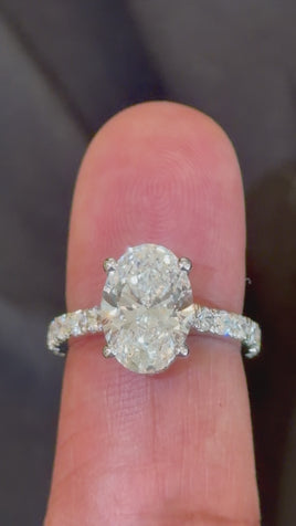 14K WHITE GOLD 5 CARAT OVAL LAB GROWN DIAMONDS ENGAGEMENT WEDDING RING