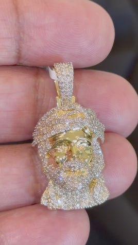 10K YELLOW GOLD 1.25 CARAT NATURAL DIAMONDS 1.25 INCHES JESUS HEAD PENDANT CHARM