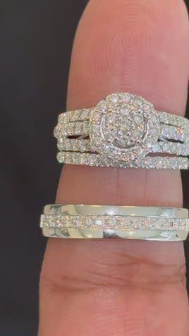 10K WHITE GOLD 1.75 CARAT MEN WOMEN DIAMOND TRIO ENGAGEMENT WEDDING RING BAND SET