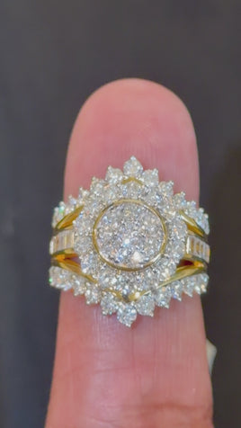 3.25 CARAT LAB GROWN DIAMONDS STERLING SILVER GOLD PLATED ENGAGEMENT WEDDING RING