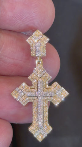 10K YELLOW GOLD .50 CARAT 1.50 INCHES NATURAL DIAMOND CROSS PENDANT CHARM