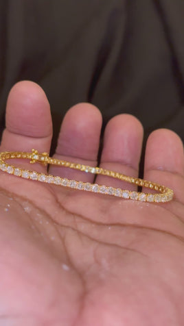 4.25 CARAT LAB GROWN DIAMONDS STERLING SILVER GOLD PLATED 7 INCHES 2 MM BRACELET