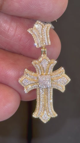 10K YELLOW GOLD .55 CARAT 1.50 INCHES NATURAL DIAMOND CROSS PENDANT CHARM