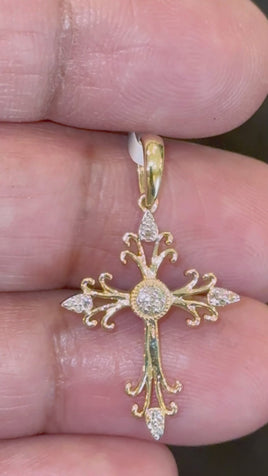 10K YELLOW GOLD .15 CARAT NATURAL DIAMOND 1.25 INCHES CROSS PENDANT