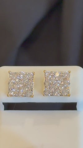 1.58 CARAT CERTIFED LAB GROWN DIAMONDS STERLING SILVER GOLD PLATED 9 MM STUDS EARRINGS