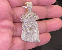 
              10K YELLOW GOLD 3.50 CARAT REAL DIAMOND 2 INCHES MEN JESUS FACE HEAD CROSS CHARM PENDANT
            