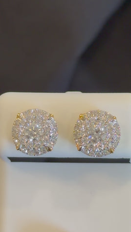 1.21 CARAT CERTIFED LAB GROWN DIAMONDS STERLING SILVER GOLD PLATED 10 MM STUDS EARRINGS