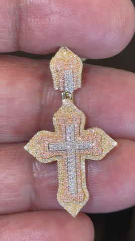 10K WHITE YELLOW ROSE GOLD .40 CARAT 1.50 INCHES NATURAL DIAMOND CROSS PENDANT CHARM
