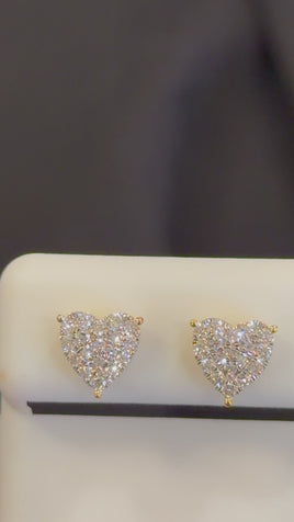 .44 CARAT CERTIFIED LAB GROWN DIAMONDS 8 MM STERLING SILVER GOLD PLATED HEART STUDS EARRINGS