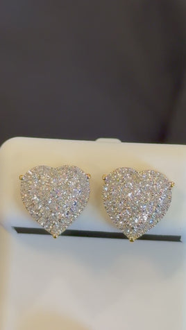 .67 CARAT STERLING SILVER GOLD PLATED 11 MM CERTIFIED LAB GROWN DIAMONDS HEART STUDS EARRINGS