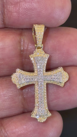 10K YELLOW GOLD .35 CARAT 1.50 INCHES NATURAL DIAMOND CROSS PENDANT CHARM