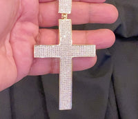 
              3 CARAT LARGE 4 INCH REAL DIAMONDS STERLING SILVER WITH YELLOW GOLD PLATING CROSS CHARM PENDANT
            
