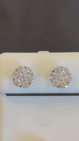 1.06 CARAT CERTIFIED LAB GROWN DIAMONDS 8 MM STERLING SILVER RHODIUM PLATED STUDS EARRINGS