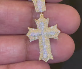10K YELLOW GOLD .50 CARAT 1.50 INCHES NATURAL DIAMOND CROSS PENDANT CHARM