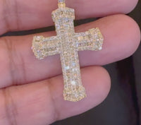 
              10K YELLOW GOLD 2.25 CARAT NATURAL DIAMOND 2 INCHES CROSS PENDANT CHARM
            
