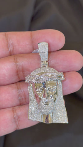 2.52 CARAT LAB GROWN DIAMONDS STERLING SILVER 2.50 INCHES JESUS CROSS PENDANT