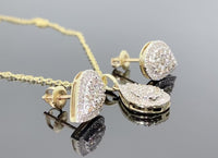 
              10K YELLOW GOLD 1.25 CARAT REAL DIAMOND EARRINGS & PENDANT NECKLACE SET WITH WHITE GOLD CHAIN
            